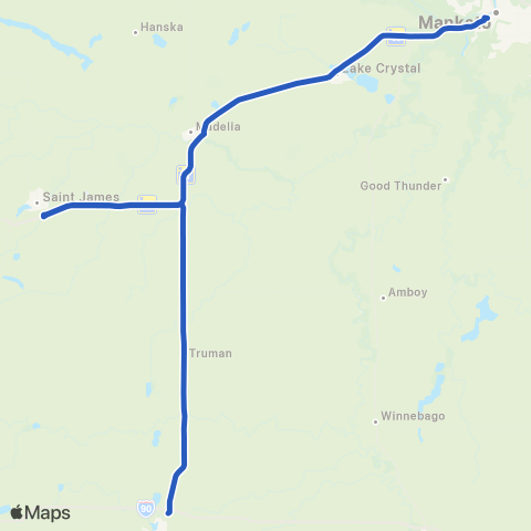 Land to Air Express Mankato - Fairmont map