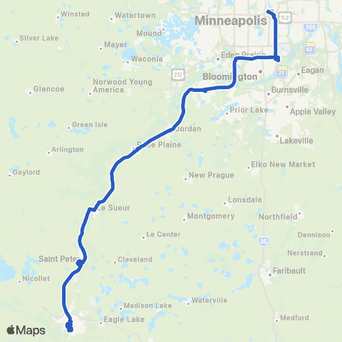 Land to Air Express Mankato - Minneapolis map