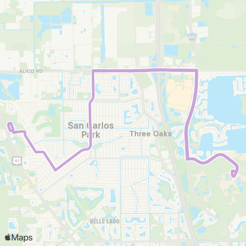 LeeTran US 41 and Constitution to Gulf Coast Town Ctr map