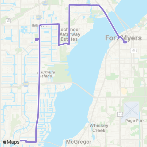 LeeTran Downtown Fort Myers to Cape Coral TC map