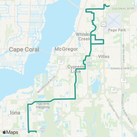 LeeTran Edison Mall to Beach Park and Ride map