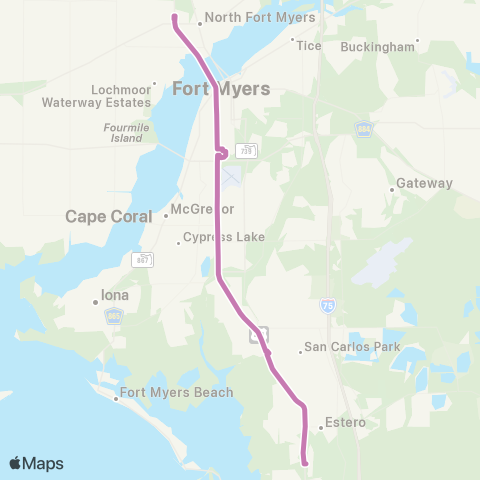 LeeTran Merchants Crossing to S Fort Myers TC map