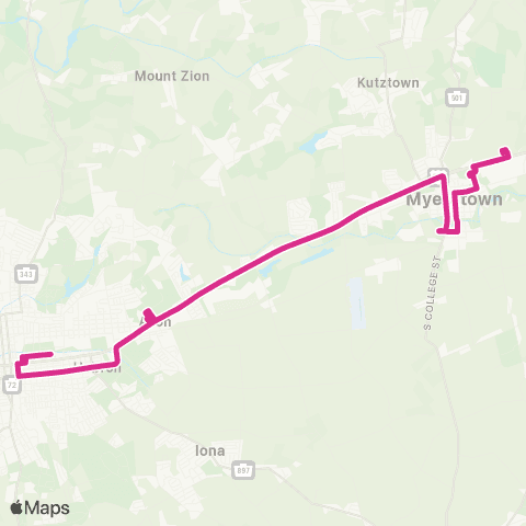Lebanon Transit Lebanon to Myerstown Jubilee map