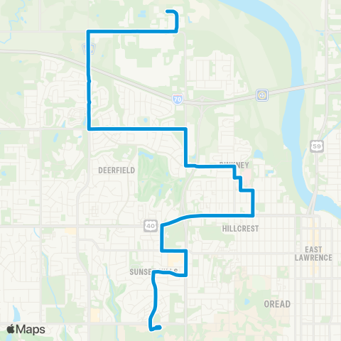 Lawrence Transit Central Station-Lakeview Road via LMH map