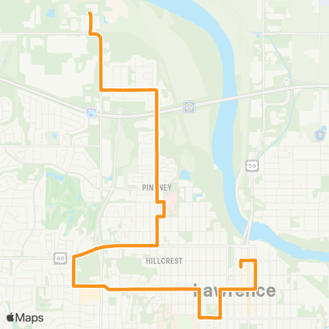 Lawrence Transit Downtown-Lakeview Road via LMH map