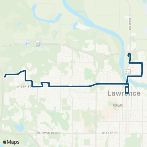 Lawrence Transit Rock Chalk Park-N Lawrence via Downtown map