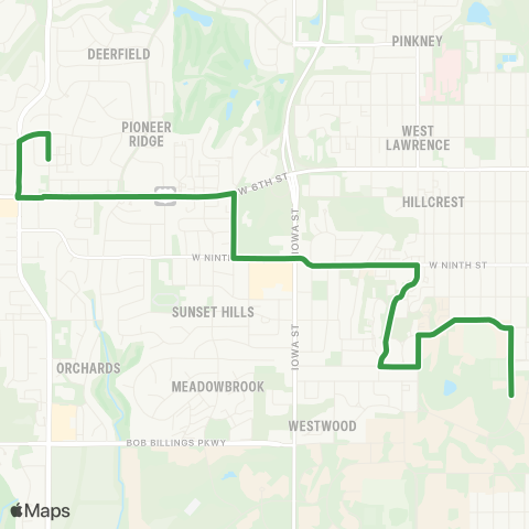 Lawrence Transit 6th / Kasold-KU via Emery Road map
