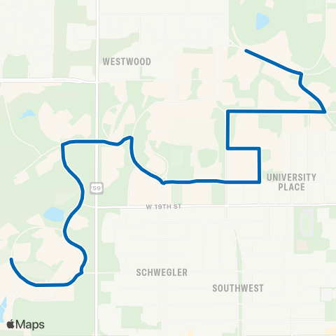 Lawrence Transit Blue Circulator via Rec Center map