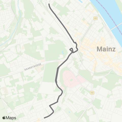 Mainzer Verkehrsgesellschaft Bahnstr.  (Bretzenheim) ↔︎ Mainz Hbf map