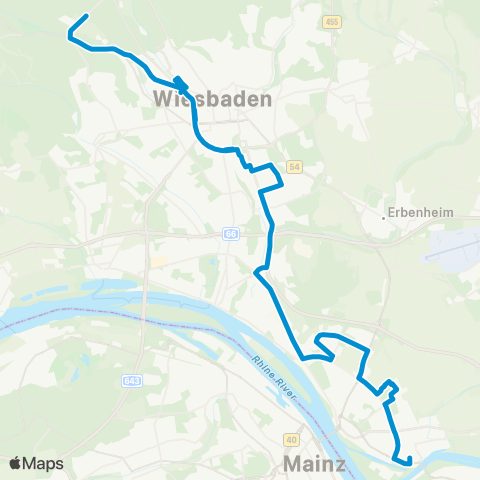 Mainzer Verkehrsgesellschaft Tierpark Fasanerie (Wiesbaden) ↔︎ Winterstr. (Kostheim) map