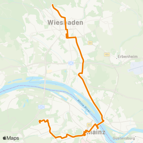 Mainzer Verkehrsgesellschaft Wildpark  (Gonsenheim) ↔︎ Wiesbaden Nordfriedhof map