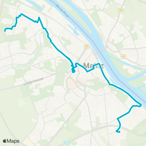 Mainzer Verkehrsgesellschaft Mainz Hbf  ↔︎ Chana-Kahn-str.  (Weisenau) map