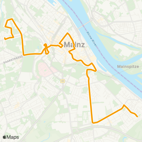 Mainzer Verkehrsgesellschaft Brückenpl. ↔︎ Paul-Gerhardt-Weg  (Weisenau) map