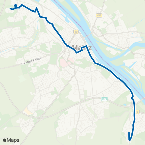 Mainzer Verkehrsgesellschaft Am Lemmchen  (Mombach) ↔︎ Hans-Zöller-str. (Laubenheim) map