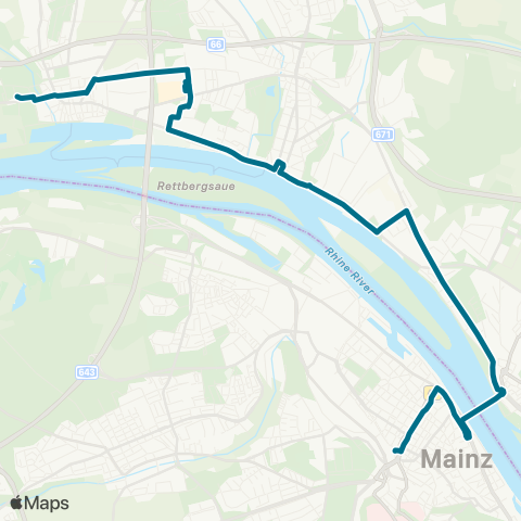 Mainzer Verkehrsgesellschaft Mainz Hbf  ↔︎ Oderstr. (Schierstein) map