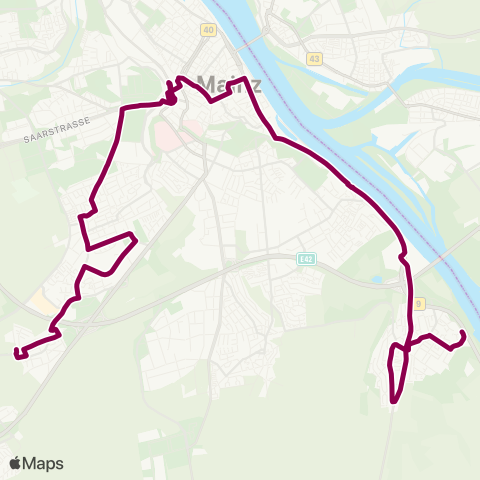Mainzer Verkehrsgesellschaft Marienborn Bf  ↔︎ Rüsselsheimer Alle (Laubenheim) map