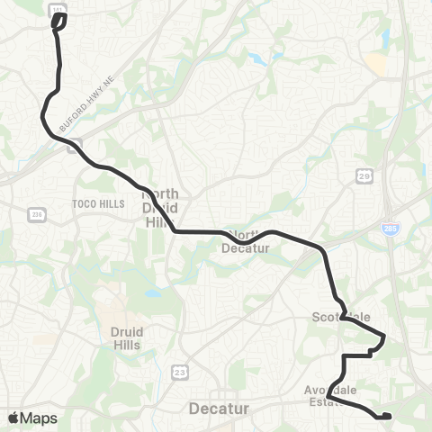MARTA North Druid Hills Road map