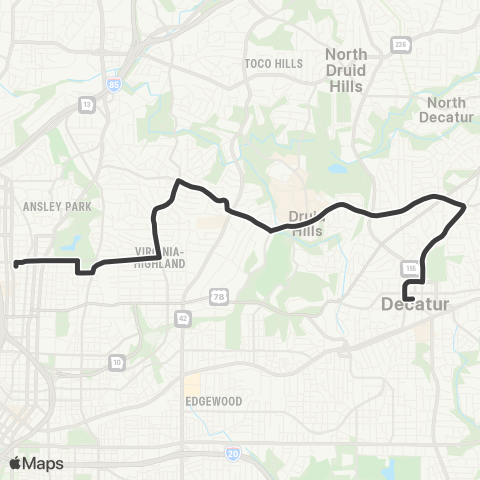 MARTA N Decatur Road / Virginia Highland map