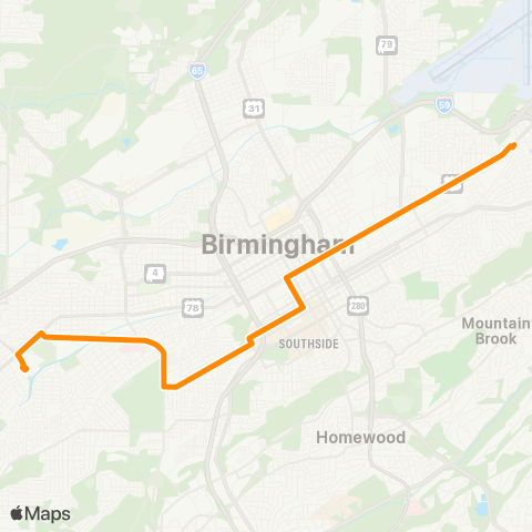 MAX Transit BX-Birmingham Express map