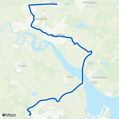 Midland Bluebird (McGill's Scotland East) Dickies Wells - Forth Valley Royal Hosp map