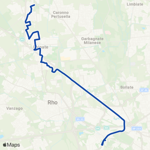 Movibus Origgio / Lainate - Milano M1 Molino Dorino map