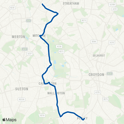 Metrobus Mitcham Rd / Tooting Bway - Purley Sta map