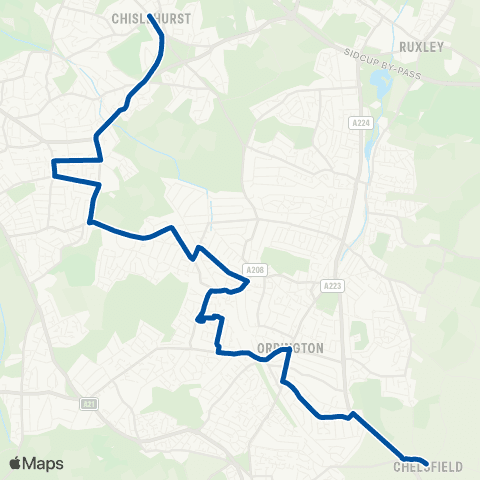 Metrobus Chislehurst Sainsbury's - Chelsfield Village / Five Bells map