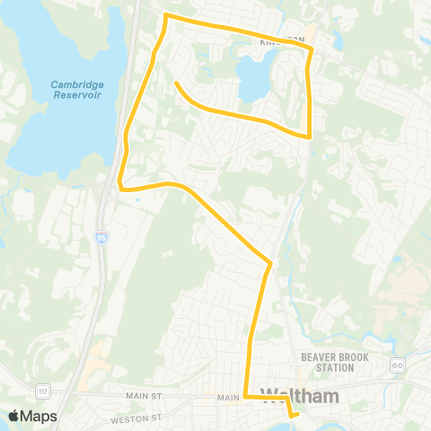 MBTA North Waltham - Waltham Center map