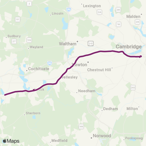 MBTA Framingham - Back Bay (Express) map