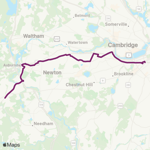 MBTA Wellesley Hills - Back Bay (Local) map