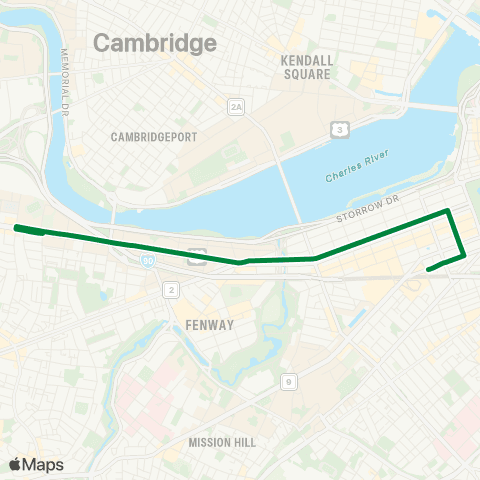 MBTA Babcock St - Back Bay via Copley (Shuttle) map