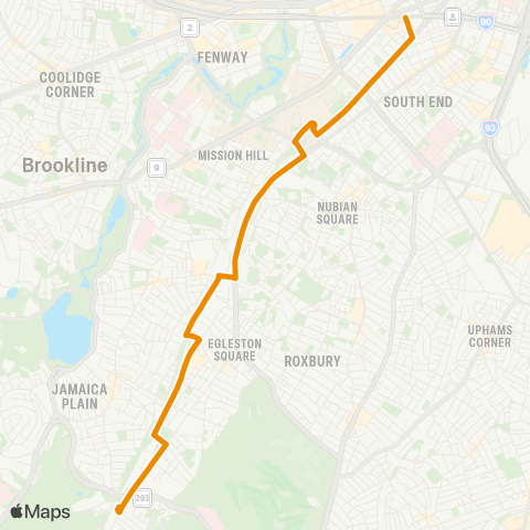 MBTA Forest Hills - Back Bay via Ruggles Busway (Shuttle) map