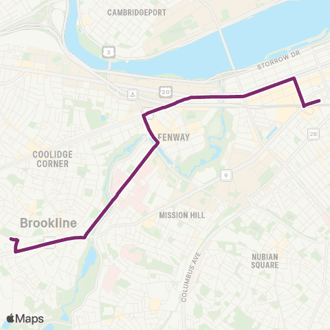MBTA Brookline Hills - Back Bay (Shuttle) map