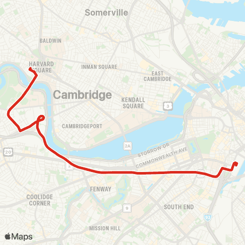 MBTA South Station - Harvard (Express) map