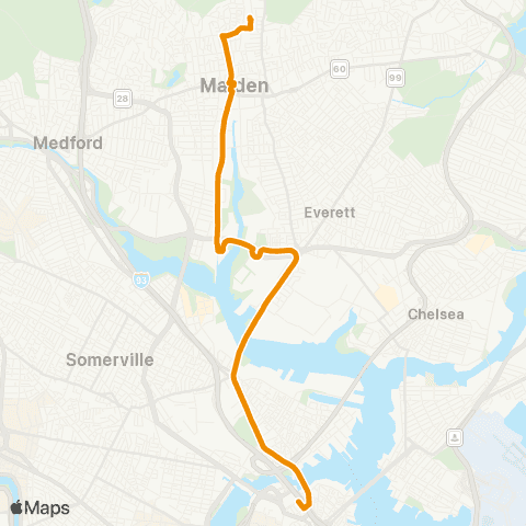 MBTA Oak Grove - N Sta via Wellington (Exp) map
