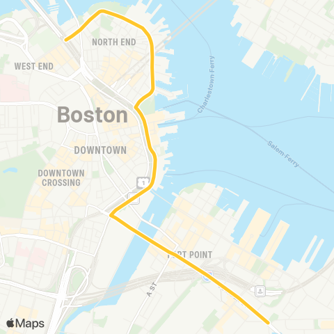 MBTA North Station - Tide St. via World Trade map