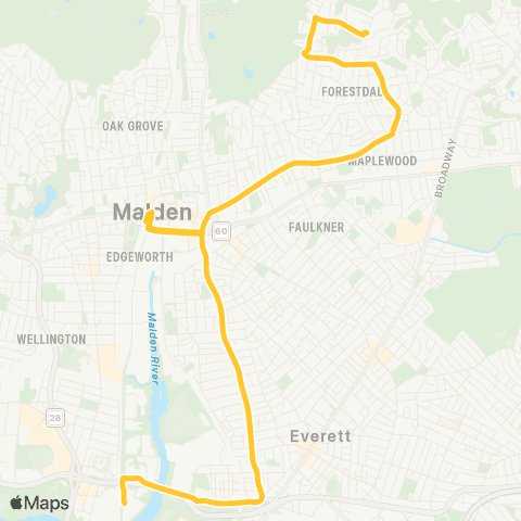 MBTA Lebanon St, Malden - Wellington Sta via Malden Sta map