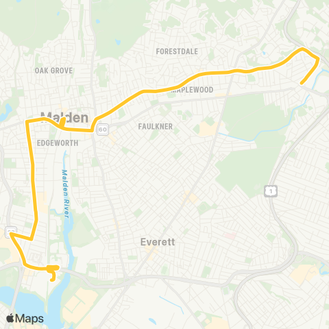 MBTA Linden Sq - Wellington Sta via Malden Sta map