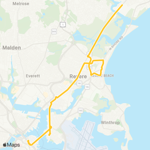 MBTA Wonderland - Maverick via Revere St. map