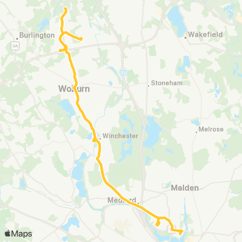 MBTA No Woburn - Wellington Sta via Riverside Ave map