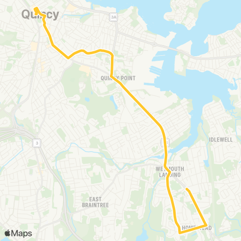 MBTA Quincy Ctr - Weymouth Landing or Columbian Sq map