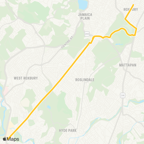 MBTA Dedham - Forest Hills Sta via Washington map