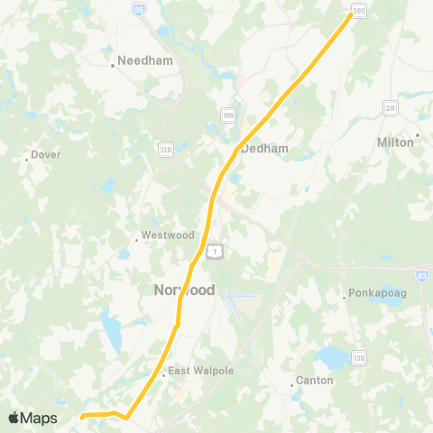 MBTA Walpole - Forest Hills Sta via Washington map