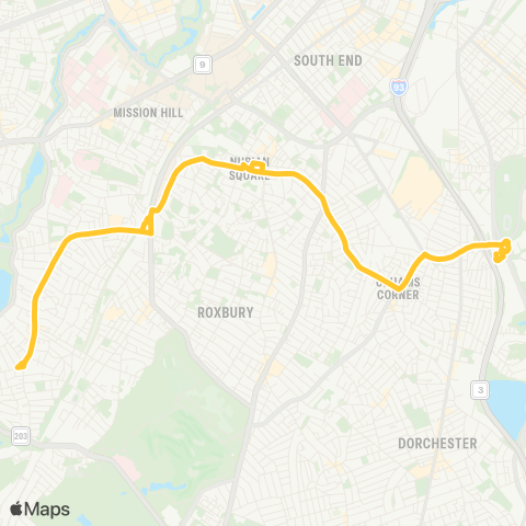 MBTA Ctr & Elliott Sts - JFK UMass via Dudley map