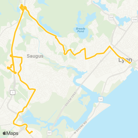 MBTA Northgate Shopping Ctr - Central Sq, Lynn map