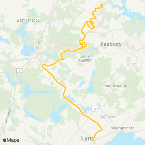 MBTA Liberty Tree Mall - Central Sq, Lynn V Goodwin Cr map