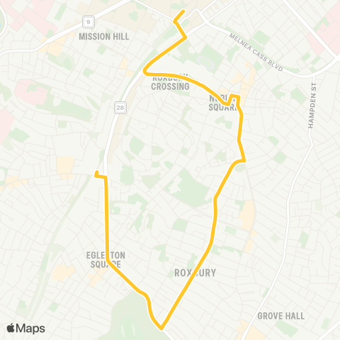 MBTA Jackson Square - Ruggles Sta Vis Seaver St map