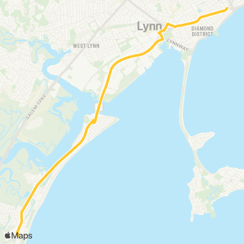 MBTA Marblehead - Wonderland via Cent Sq & Humphrey St / Paradise Rd map