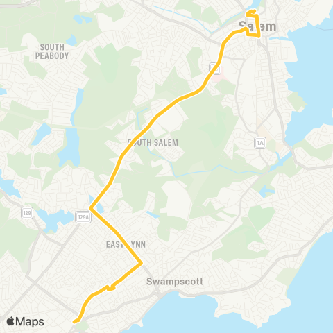 MBTA Salem - Central Sq, Lynn via Highland & Eastern map
