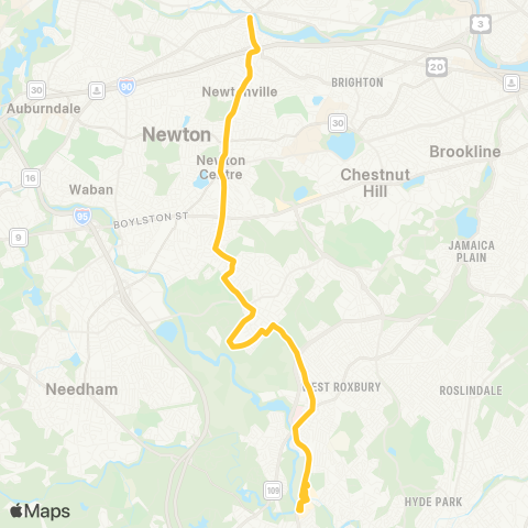 MBTA Dedham Mall - Watertown via Oak Hill map